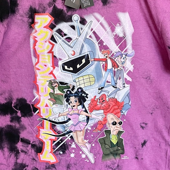 NEW Futurama Anime Characters Graphic Tie Dye Purple T Shirt Adult Medium - Picture 4 of 9